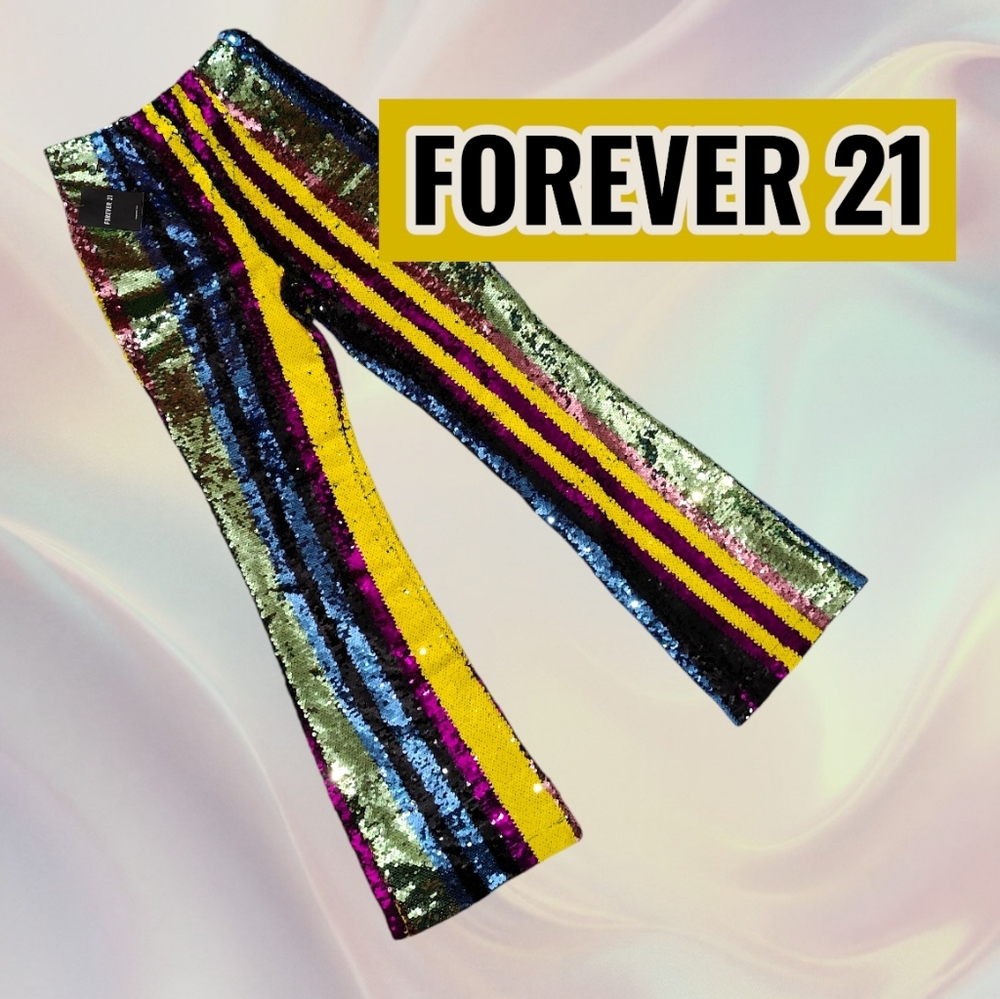 FOREVER 21 Sequin Stripes Flare Festival Pants